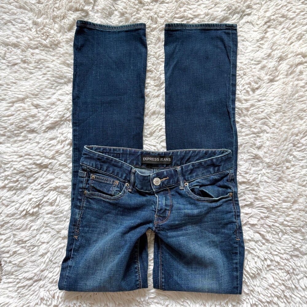 Express Women's Low Rise Bootcut Dark Wash Blue Denim Jeans Y2K 90s Size 4P